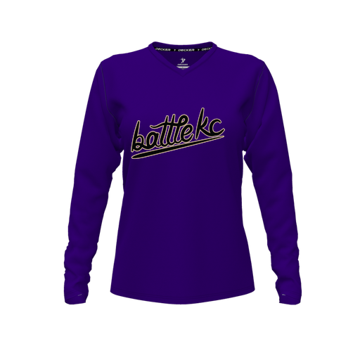 [FTLVCFPP-FYXS-LOGO1] Decker Comfort T-Shirt (Female Youth XS, Purple, V Neck, Logo 1, Long Sleeve)