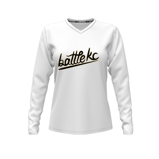 [FTLVCFWH-FYXS-LOGO1] Decker Comfort T-Shirt (Female Youth XS, White, V Neck, Logo 1, Long Sleeve)