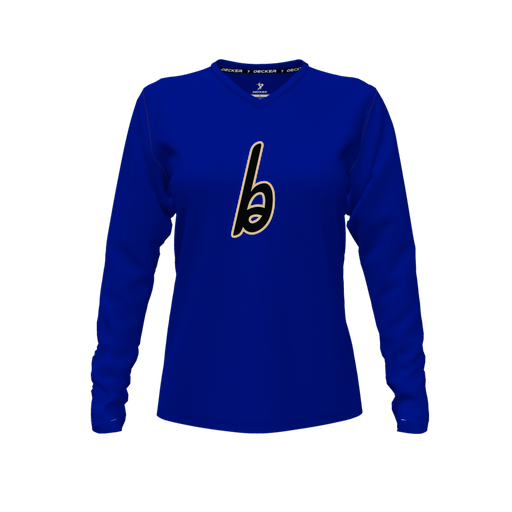 [FTLVCFRY-FYXS-LOGO3] Decker Comfort T-Shirt (Female Youth XS, Royal, V Neck, Logo 3, Long Sleeve)