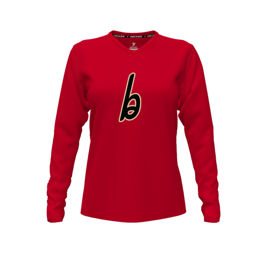 [FTLVCFRD-FYXS-LOGO3] Comfort T-Shirt (Female Youth XS, Red, V Neck, Logo 3, Long Sleeve)