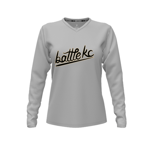 [FTLVCFGY-FYXS-LOGO1] Decker Comfort T-Shirt (Female Youth XS, Gray, V Neck, Logo 1, Long Sleeve)