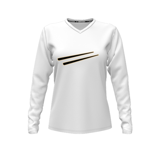 [FTLVPTWH-FYXS-LOGO2] Decker Performance T-Shirt (Female Youth XS, White, V Neck, Logo 2, Long Sleeve)
