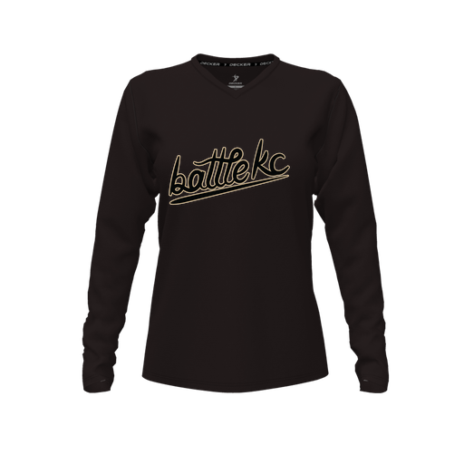 [CUS-DFW-TEES-PER-VNK-LSL-BLK-FYXS-LOGO1] Performance T-Shirt (Female Youth XS, Black, V Neck, Logo 1, Long Sleeve)
