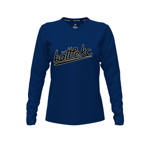 [FTLVPTNV-FYXS-LOGO1] Decker Performance T-Shirt (Female Youth XS, Navy, V Neck, Logo 1, Long Sleeve)