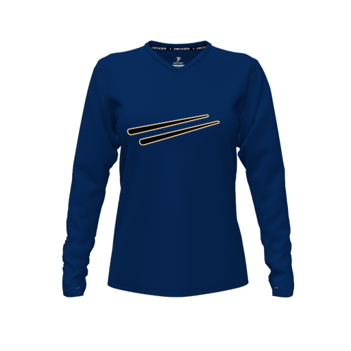 [CUS-DFW-TEES-PER-VNK-LSL-NVY-FYXS-LOGO2] Performance T-Shirt (Female Youth XS, Navy, V Neck, Logo 2, Long Sleeve)