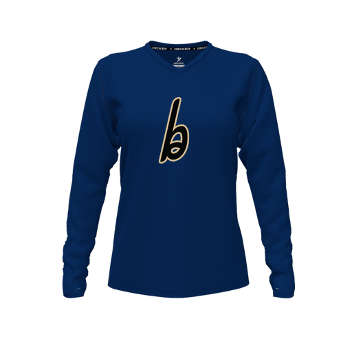 [CUS-DFW-TEES-PER-VNK-LSL-NVY-FYXS-LOGO3] Performance T-Shirt (Female Youth XS, Navy, V Neck, Logo 3, Long Sleeve)